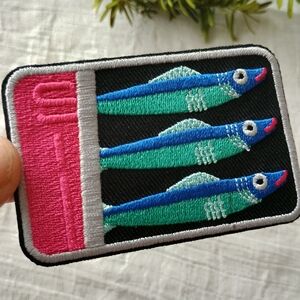 🐟 TINNED FISH 🐟 x 1 brightly colored maximalist embroidered sardine patch